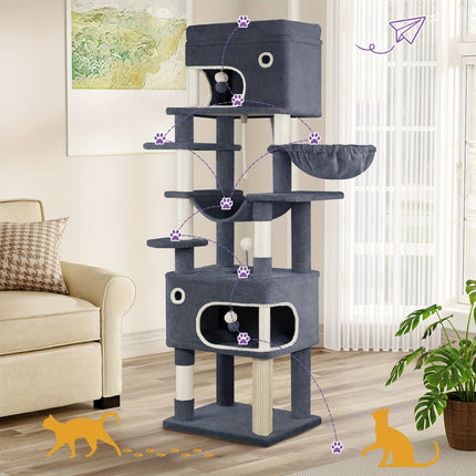 UNICORN 178cm Cat Tree for Indoor Cats, Multi-layer Scratching Post Light Grey/Dark Grey