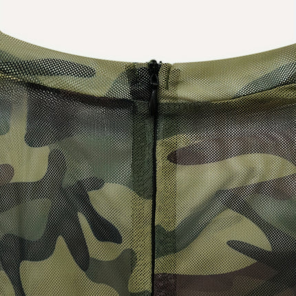 UNICORN Cross-border Women's Camouflage Print Mesh Sheer Jumpsuit s m l xl
