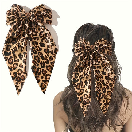 UNICORN Satin Hair Clip Featuring a Leopard Bow Ideal for Half-Up Hairstyles