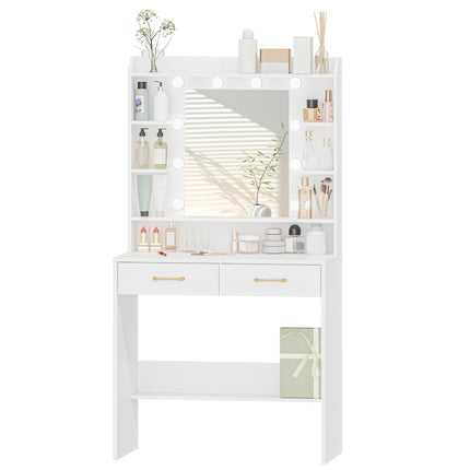 UNICORN Vanity Table Featuring Mirror Shelves And Two Drawers White