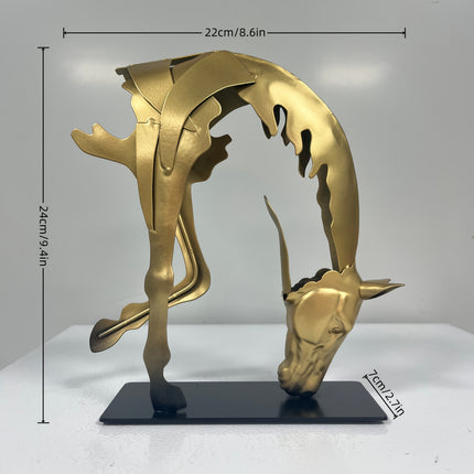 UNICORN Handcrafted Metal Horse Statue, Unique Decorative Piece for Desk Gold Silver