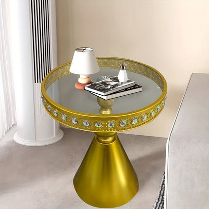UNICORN Modern Minimalist Lace-Trimmed Corner Table with Rhinestones Silver Beige