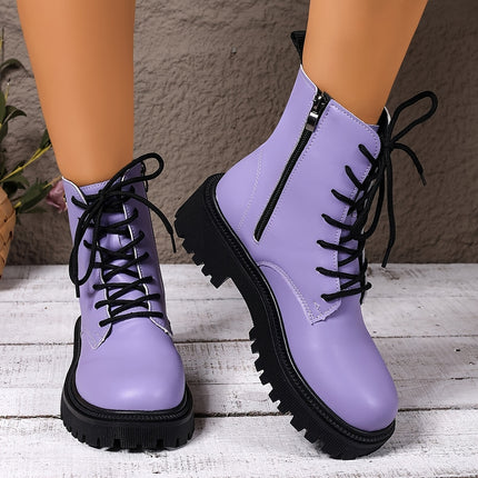 UNICORN Womens Casual Lace-Up Fashion Boots with Side Zipper Closure Round Toe
