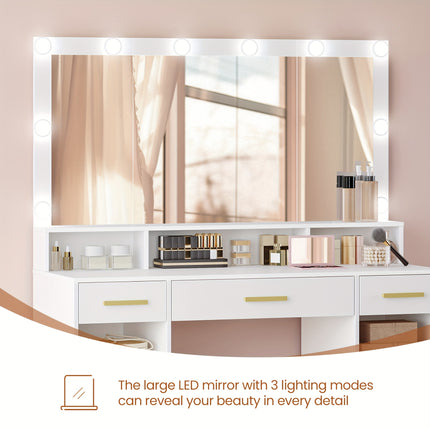 UNICORN Dressing Table Mirror, 3 Drawers, 2 Storage Cabinets, 5 Open Compartments White
