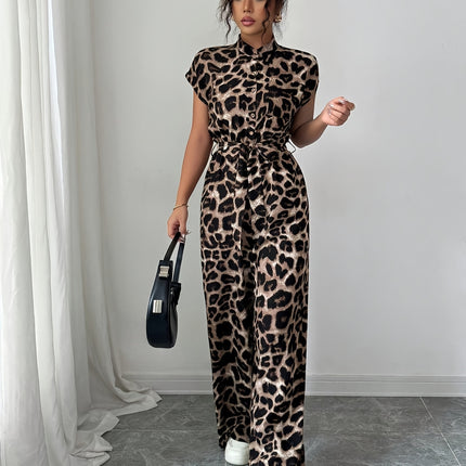 UNICORN Summer Print Stand Collar Vacation Style Elegant Casual Belted Jumpsuit s m l xl