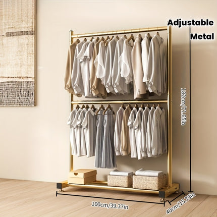UNICORN Declaration Modern Double Tier Clothing Rack with Wheels golden black white