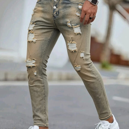 UNICORN Retro Yellow Stretchy Pants, Stylish Washed Pencil Faux Denim s m l xl xxl
