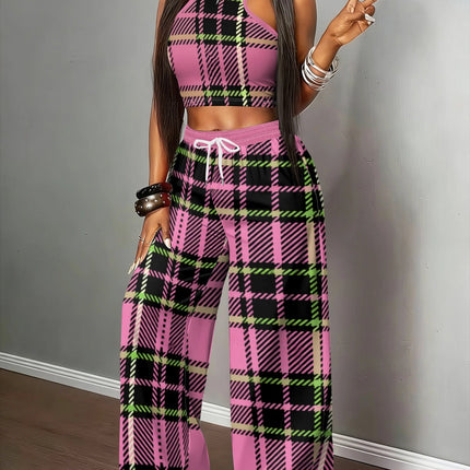 UNICORN Ladies Sweet And Cool Pink And Black Checkered Halter Top s m l xl xxl