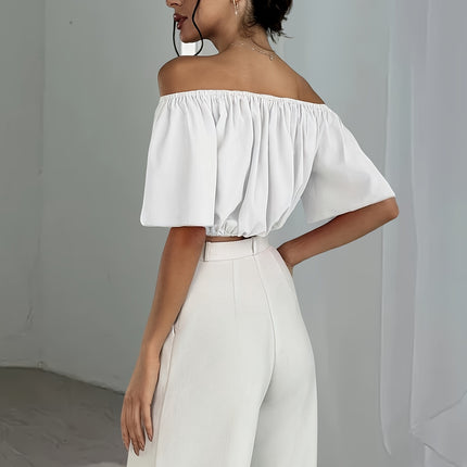 UNICORN Off-the-Shoulder Solid Color Short Blouse  Daily Wear, Parties, All-Season xs s m l
