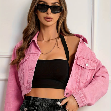 UNICORN Women'S Pink Denim Jacket Casual Short Style with Button Details xs s m l xl xxl