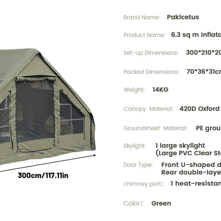 UNICORN Inflatable Tent with a Sunroof, Quick Setup Inflatable Tent with Pump Khaki Green