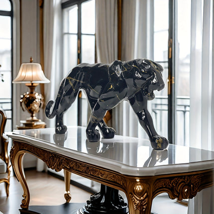 UNICORN Leopard Resin Statue Cheetah Handicraft Sculpture Ornament Black Golden