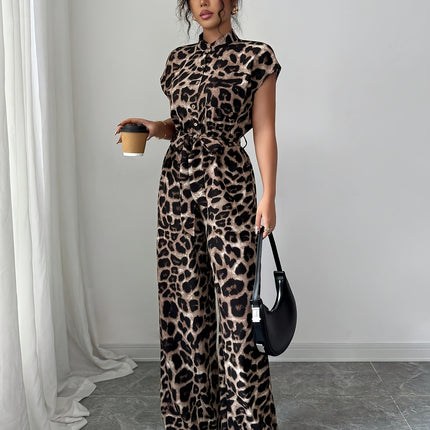 UNICORN Summer Print Stand Collar Vacation Style Elegant Casual Belted Jumpsuit s m l xl