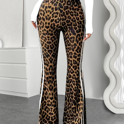 UNICORN Leopard Print & Striped Flared Pants with Elastic Waistband s m l xl xxl