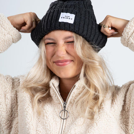 UNICORN Ladies winter hat logo print beige black red