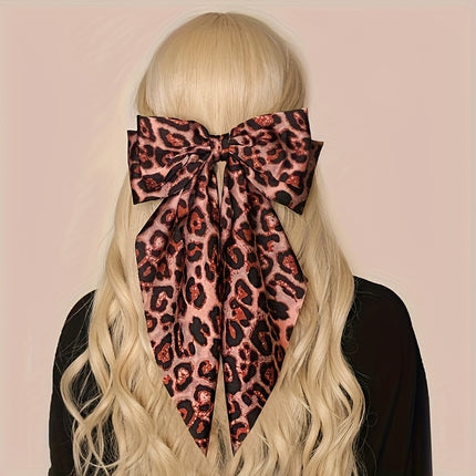 UNICORN Satin Hair Clip Featuring a Leopard Bow Ideal for Half-Up Hairstyles