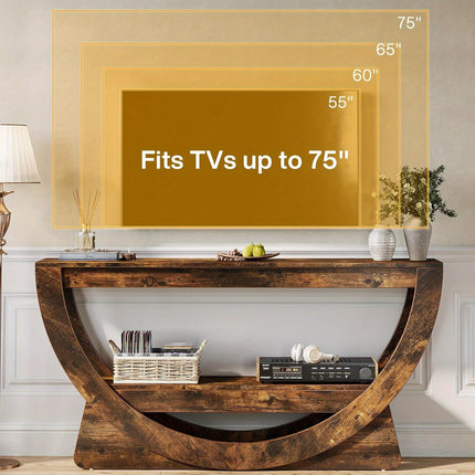 UNICORN 63-Inch Console Table, Farmhouse-Style Two-Tier Entry Table Dark Brown