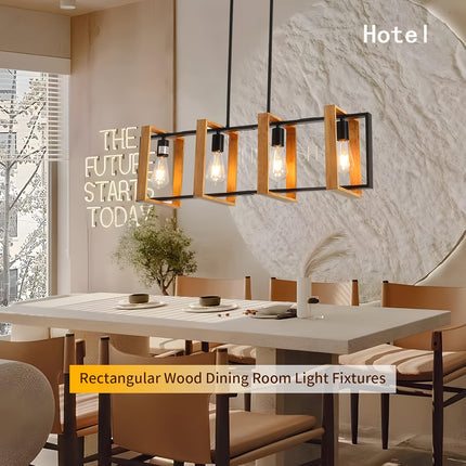 UNICORN 89.92cm Kitchen Island Light, 4-Light Farmhouse Dining Chandelier wood grain