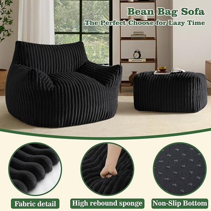UNICORN Comfortable Bean Bag Chair with Armrests and Footstool Black White Pink Green
