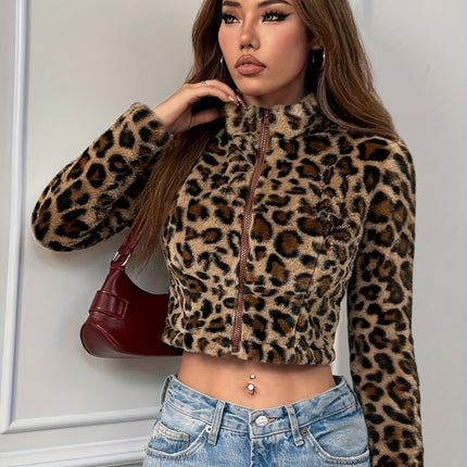 UNICORN Women'S Leopard Print Zip-Up Jacket Long Sleeve Winter Coat xs s m l xl xxl