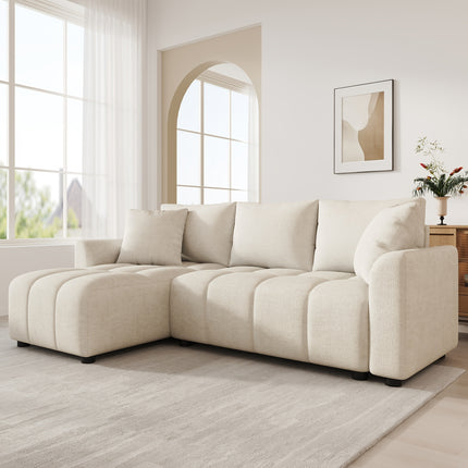 UNICORN Three-seater Fabric Sofa Convertible into L-shaped Corner Sofa Beige
