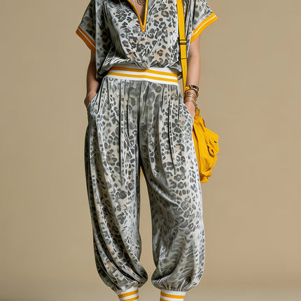 UNICORN Women'S Fashion Elegant Leopard Print Color-Block Top And Long Pants s m l xl xxl