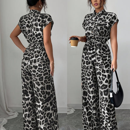 UNICORN Summer Print Stand Collar Vacation Style Elegant Casual Belted Jumpsuit s m l xl