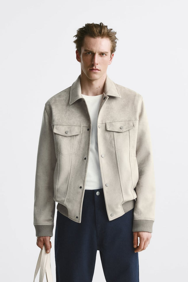 UNICORN men's jacket faux suede leather light gray brown s m l xl