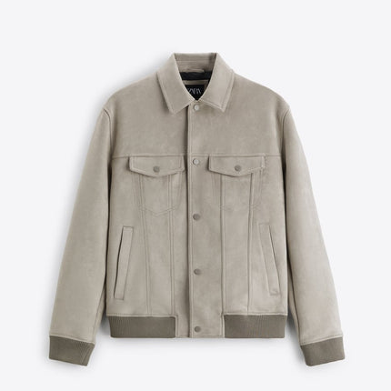 UNICORN men's jacket faux suede leather light gray brown s m l xl