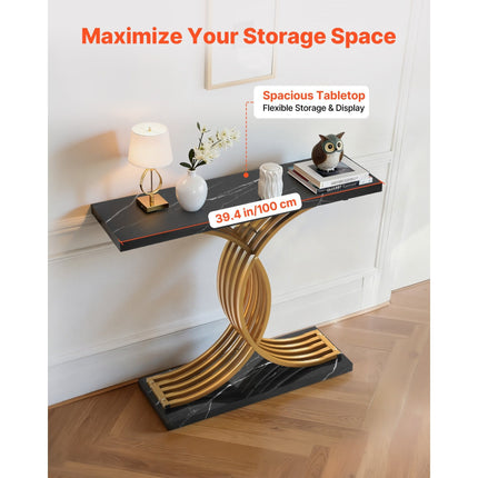 UNICORN 100 cm Gold Black Console Table, Modern Desk Behind the Couch
