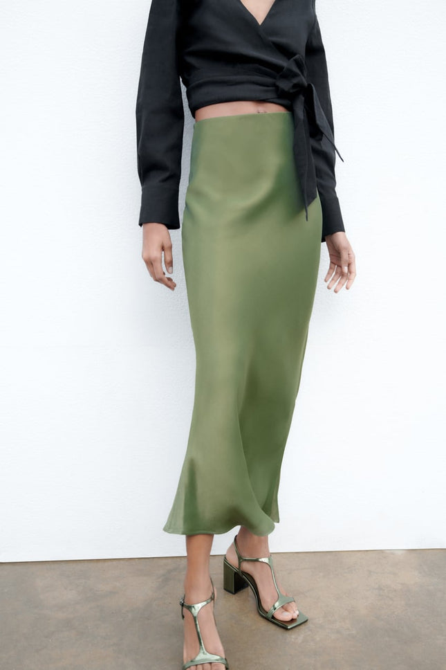 UNICORN Women's high-waisted long skirt khaki green xs s m l xl