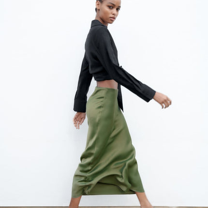 UNICORN Women's high-waisted long skirt khaki green xs s m l xl