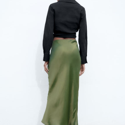 UNICORN Women's high-waisted long skirt khaki green xs s m l xl
