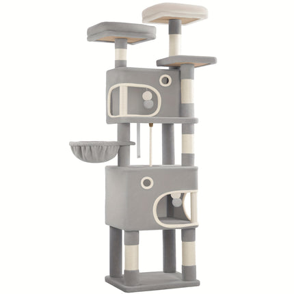 UNICORN Cat Tree, 180cm Cat Tree with 8 Scratching Posts, Beige/light Gray/dark Gray