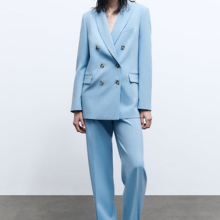UNICORN Women's suit costume light blue double-breasted blazer trousers with high waist xs s m l xl xxl