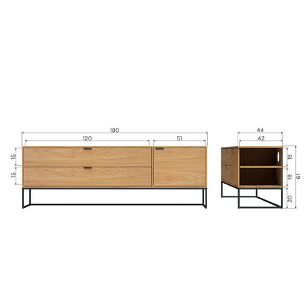 UNICORN Silas TV cabinet 180 cm oak decor 61x180x44 cm