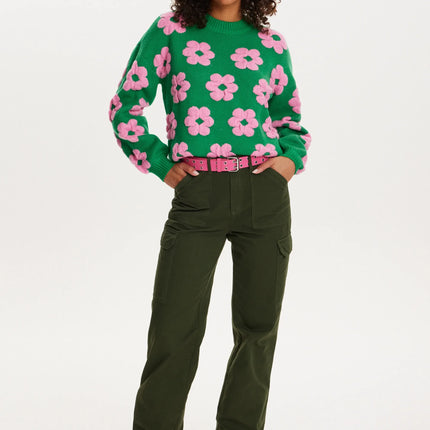 UNICORN Women's sweater with flowers, pink, green, black, xxs, xs, s, m, l, xl