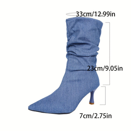 UNICORN Pointed-Toe Crinkled Boots with High Heels and Stiletto Stiletto Heels for Women