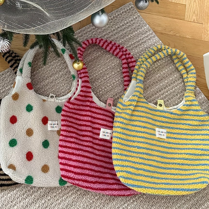 UNICORN Tote Bag Autumn And Winter Plush Yellow Plaid Lambs Versatile Single Shoulder