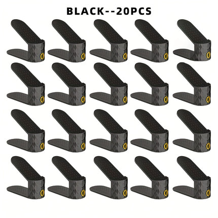 UNICORN 20pcs Adjustable Plastic Shoe Racks, Space-Saving White Black