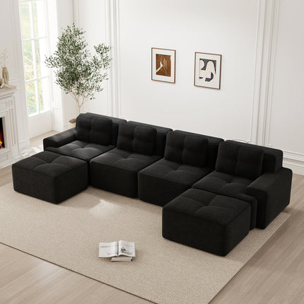 UNICORN U-shaped Sofa with Two Footstools Beige Green Brown