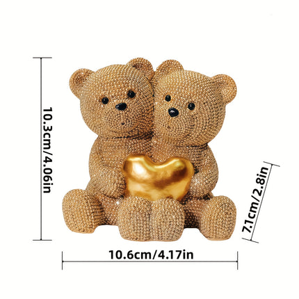 UNICORN Golden Dotted Heart Shaped Couple Bear Statue golden