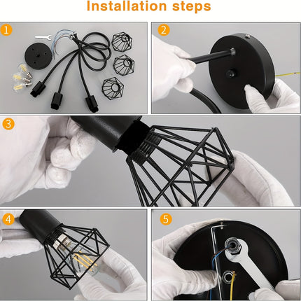 UNICORN Industrial 3 Way Ceiling Black Metal Cage 3 Lights Suitable for Bedroom