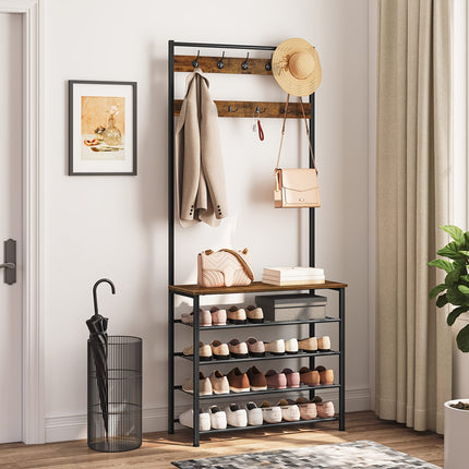 UNICORN 5-Tier Coat & Shoe Rack with Shoe Storage Dark Brown