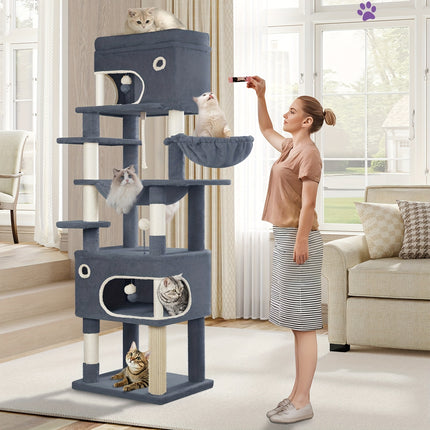 UNICORN 178cm Cat Tree for Indoor Cats, Multi-layer Scratching Post Light Grey/Dark Grey