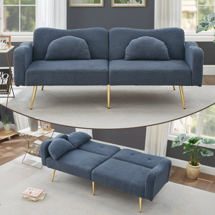 UNICORN Sleep Function Two-Seater Sofa Bed Modern Two-Seater Sofa with Adjustable Backrest + Gold-Plated Metal Feet Integrated Bed Function Multifunctional 2-in-1 Furniture Piece.