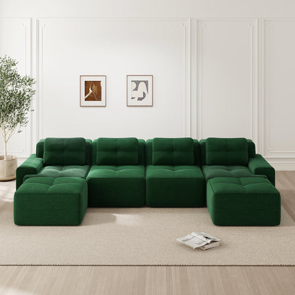 UNICORN U-shaped Sofa with Two Footstools Beige Green Brown