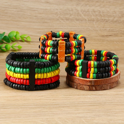 UNICORN Thunder Street Dance Wooden Bracelet - Red, Yellow & Green Punk Style