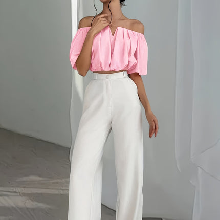 UNICORN Off-the-Shoulder Solid Color Short Blouse  Daily Wear, Parties, All-Season xs s m l