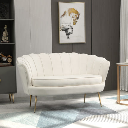 UNICORN 2-Seater Sofa Couch Upholstered Sofa Loveseat with Armrest Velvet Double Sofa Up to 150 Kg Loadable for Living Room Bedroom 130 X 77 X 77 Cm Cream